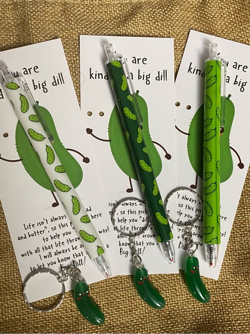 Novelty Pickle Pen bookmark and Keychain Set - Green motivational inspiration